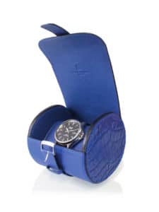 Étui rond 1 montre mix alligator brillant bleu électrique