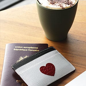 wallet card holder white red heart