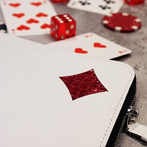 wallet card holder white black spades heart clover diamonds las vegas