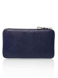 Pochette zippée XL lézard bleu marine