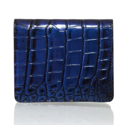 Mini wallet metallic blue Chameleon alligator