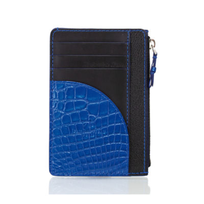 Business card holder crocodile blue calf