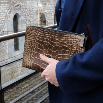 leather goods document holder alligator brown