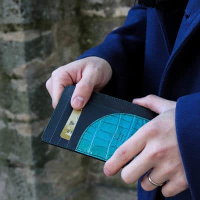leather goods wallet cards alligator calf blue