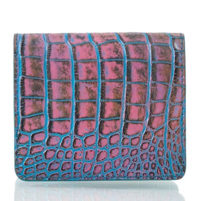 Portefeuille mini alligator d’exception Graffiti bleu et rose