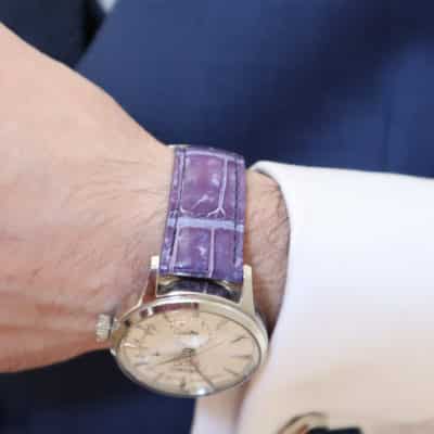 Alligator semi matte watch strap purple man