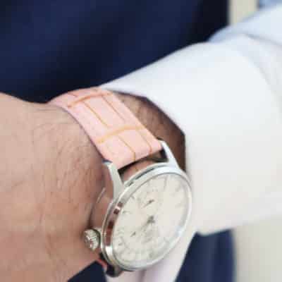 Alligator watch strap pink gold man