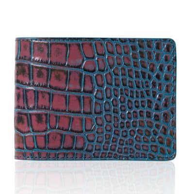 leather good wallet alligator shiny blue pink