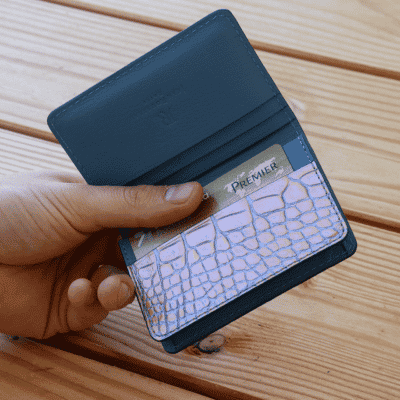 Business cardholder pink and blue pearly Graffiti exception alligator