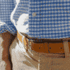 belt ostrich silver buckle blue shirt brown