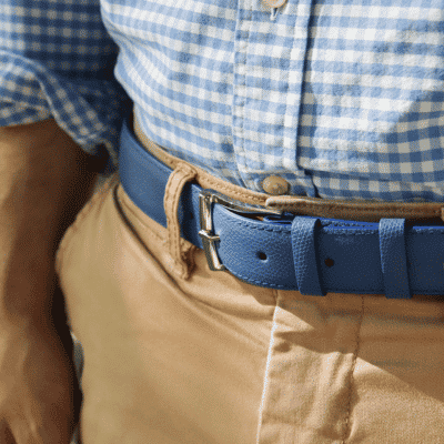 belt ostrich silver buckle blue shirt blue