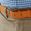 belt ostrich silver buckle blue shirt orange