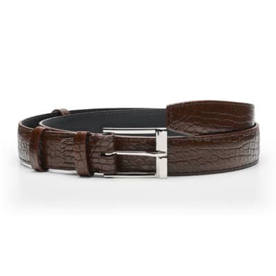 Ceinture classique alligator vintage marron – écailles rondes