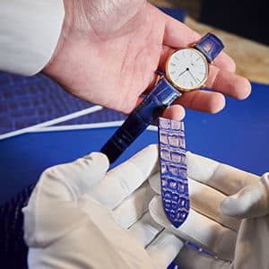 bespoke watch strap jean rousseau blue alligator shiny