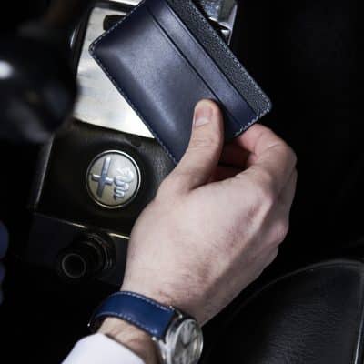 vintage watch strap leather blue calf card holder