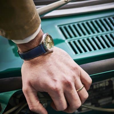 vintage watch strap leather blue calf