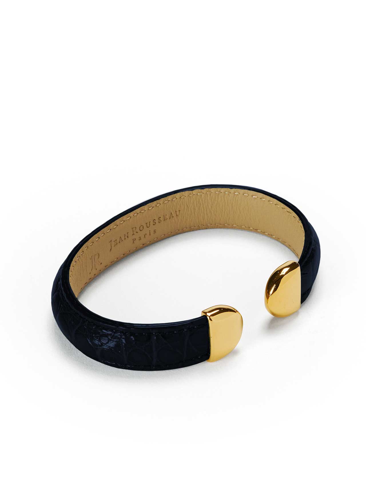 bracelet black leather jean rousseau