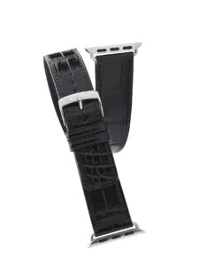 Double wrap Apple Watch strap black shiny alligator