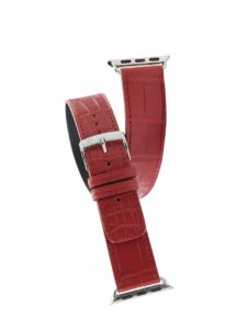 Double wrap Apple Watch strap red semi matte alligator