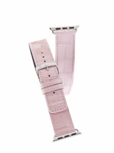 Double wrap Apple Watch strap light pink semi matte alligator