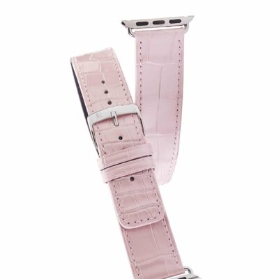 Double wrap Apple Watch strapShiny alligatorPastel Pink
