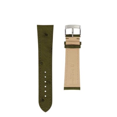 <span class="cat_name">Flat Watch strap</span><br><span class="material_name">Ostrich</span><br><span class="color_name">Khaki</span>