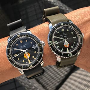 Fifty Fathoms de Blancpain avec bracelets OTAN en veau kaki et noir