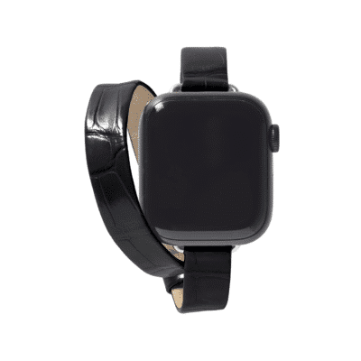 <span class="cat_name">Double wrap Apple Watch strap</span><br><span class="material_name">Shiny alligator</span><br><span class="color_name">Black</span>