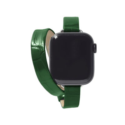 <span class="cat_name">Bracelet Apple double tour</span><br><span class="material_name">Alligator brillant</span><br><span class="color_name">Vert Anglais</span>