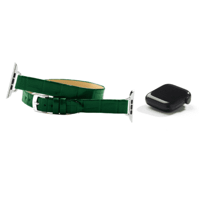 Double wrap Apple Watch strapShiny alligatorBritish Green