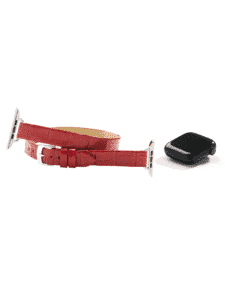 Thin Apple watch strap double wrap shiny red alligator