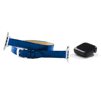 Double wrap Apple Watch strapShiny alligatorElectric Blue