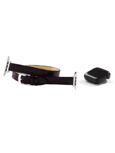 Thin Apple watch strap double wrap shiny alligator purple