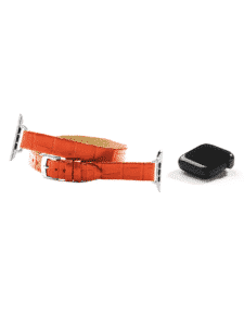 Thin Apple watch strap double wrap shiny alligator orange