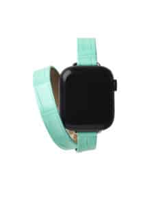 Thin Apple watch strap double wrap shiny alligator calanques