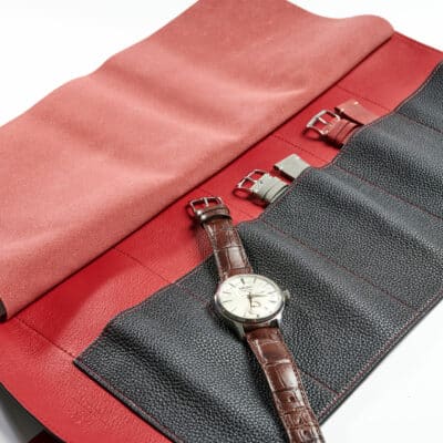 watch roll case red black leather holster travel watch