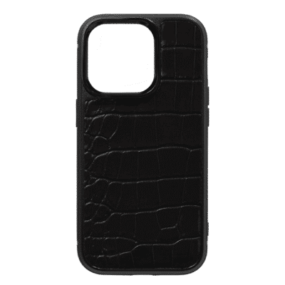 coque iphone 14 cuir crocodile noir