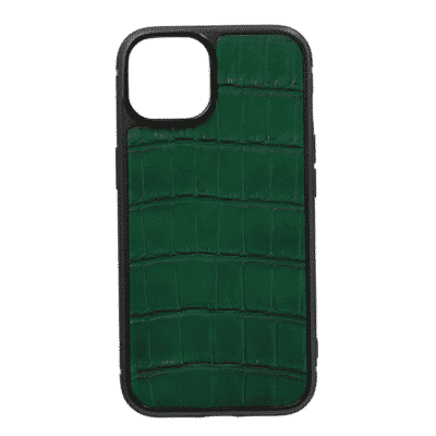 coque iphone 14 cuir crocodile vert