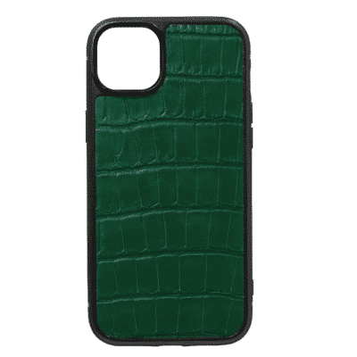 coque iphone 14 cuir crocodile vert