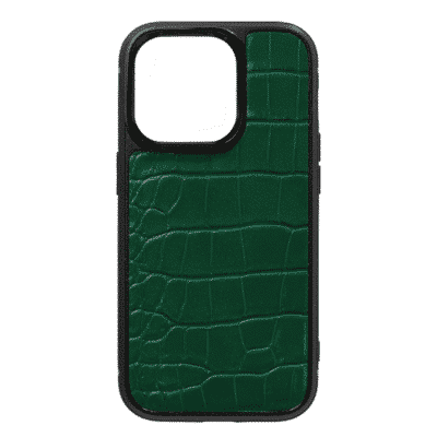 coque iphone 14 cuir crocodile vert