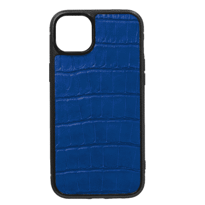 coque iphone 14 cuir crocodile bleu