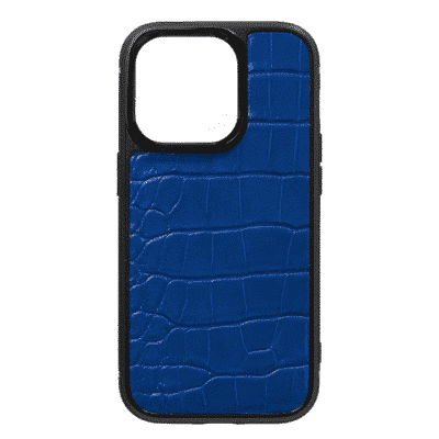 coque iphone 14 cuir crocodile bleu