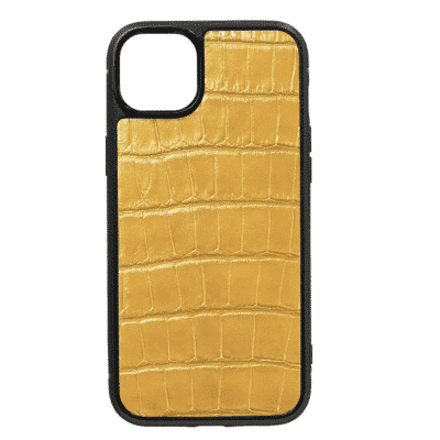 coque iphone 14 cuir crocodile jaune