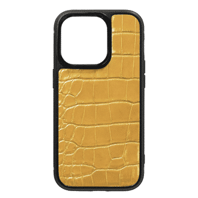coque iphone 14 cuir crocodile jaune
