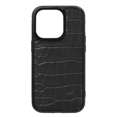 coque iphone 14 cuir crocodile gris