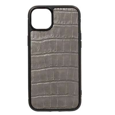 coque iphone 14 cuir crocodile gris