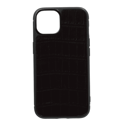 coque iphone 14 cuir crocodile noir