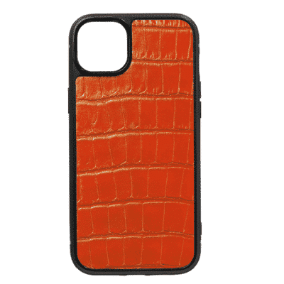 coque iphone 14 cuir crocodile orange