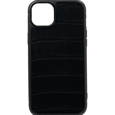 coque iphone 14 cuir crocodile noir