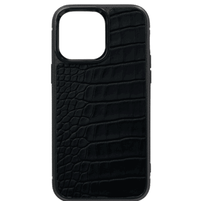 coque iphone 14 cuir crocodile noir